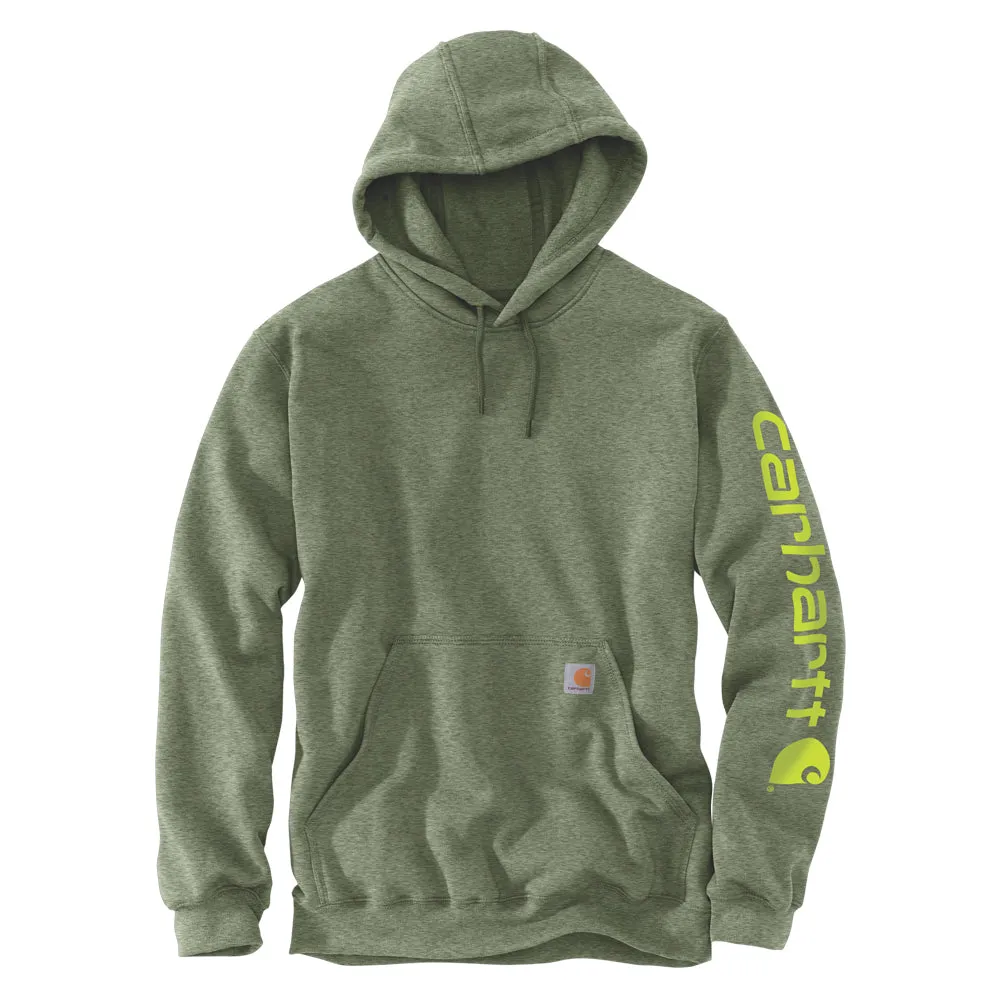 Carhartt Men's Signature Logo Hooded Pullover Sweatshirt_Olivine Heather