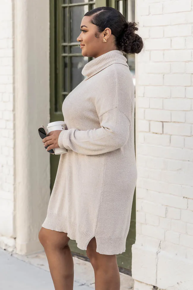 Changing Locations Beige Turtleneck Sweater Dress