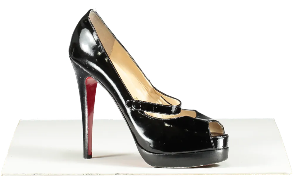 Christian Louboutin Black Peep Toe Platform Pumps With Strap UK 5 EU 38 👠