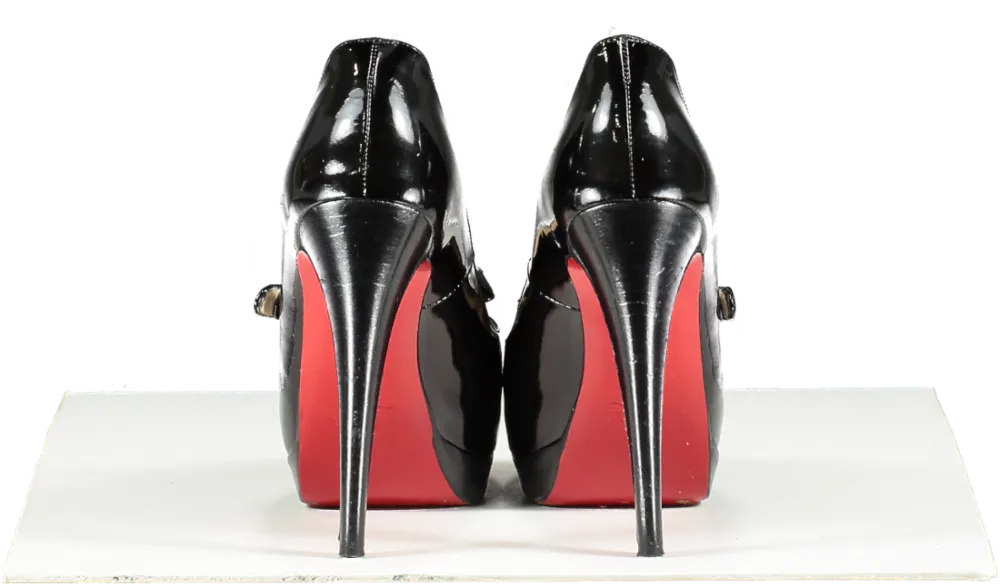 Christian Louboutin Black Peep Toe Platform Pumps With Strap UK 5 EU 38 👠