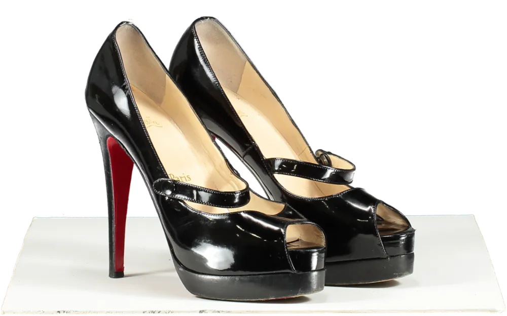 Christian Louboutin Black Peep Toe Platform Pumps With Strap UK 5 EU 38 👠