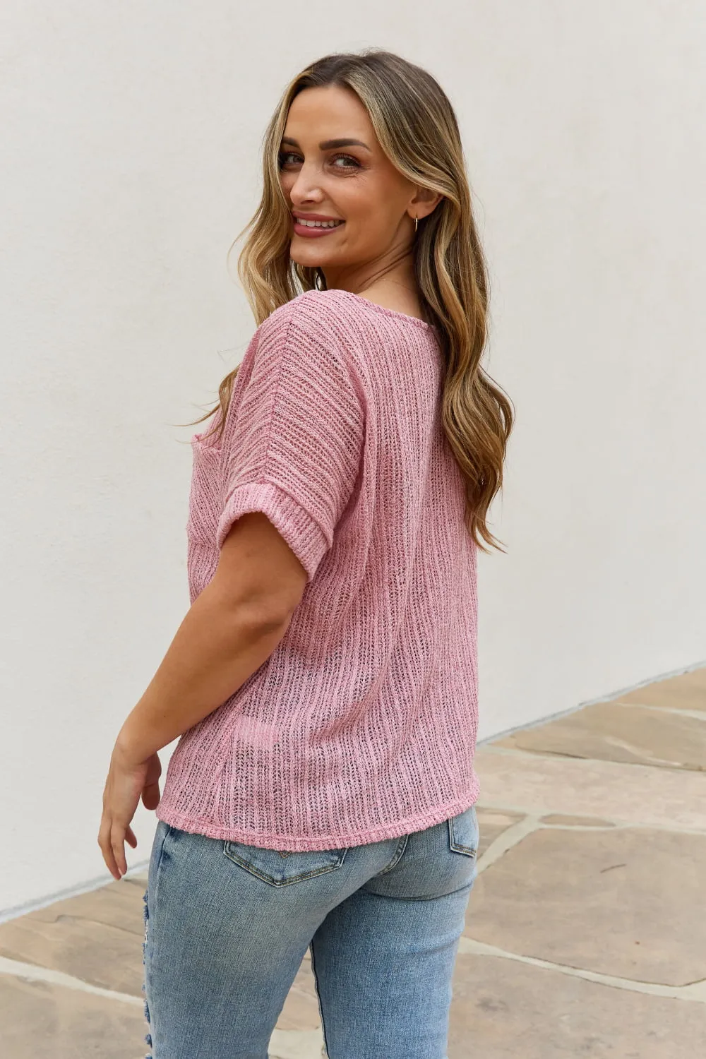 Chunky Knit Short Sleeve Top in Mauve (MADE IN USA)