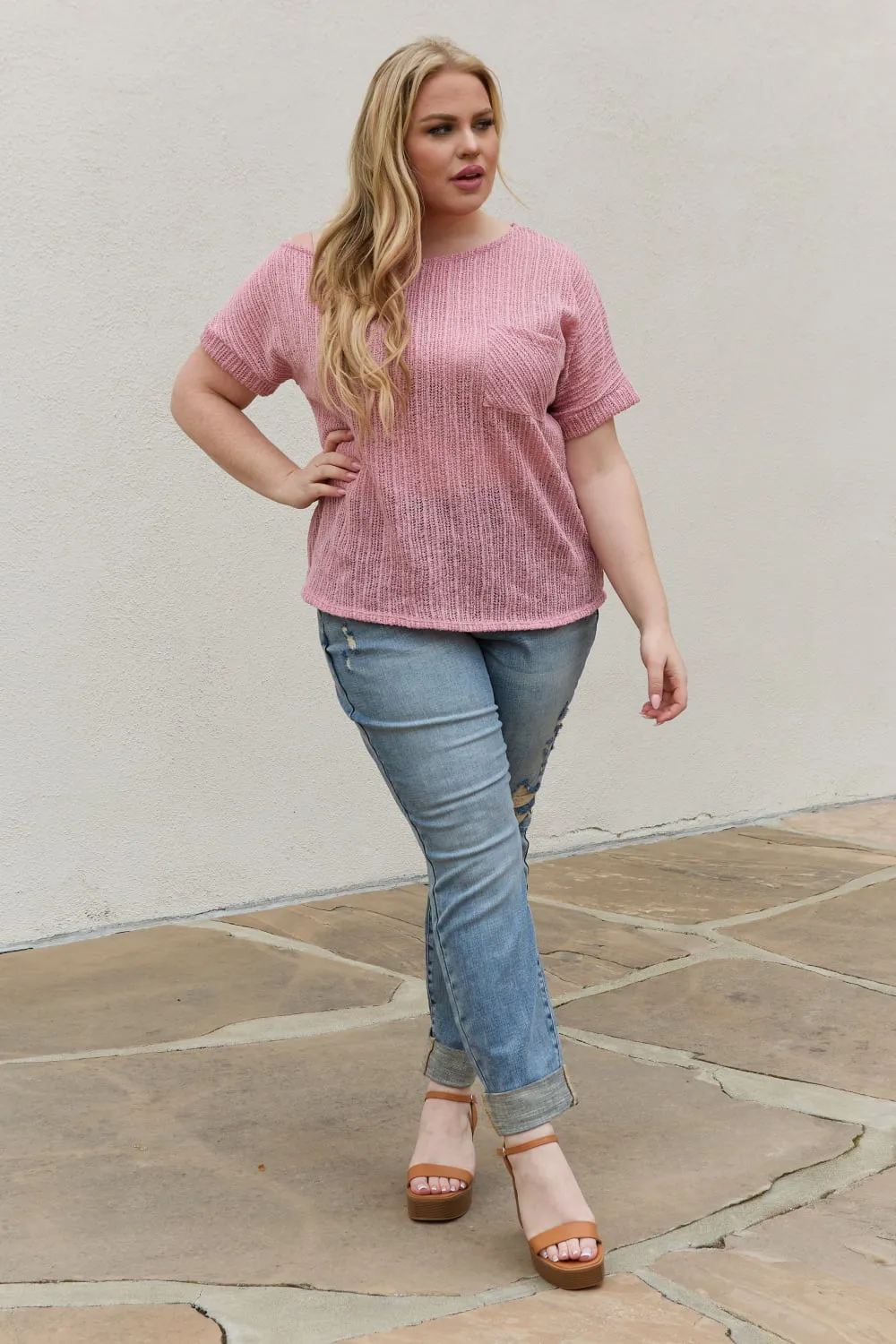 Chunky Knit Short Sleeve Top in Mauve (MADE IN USA)