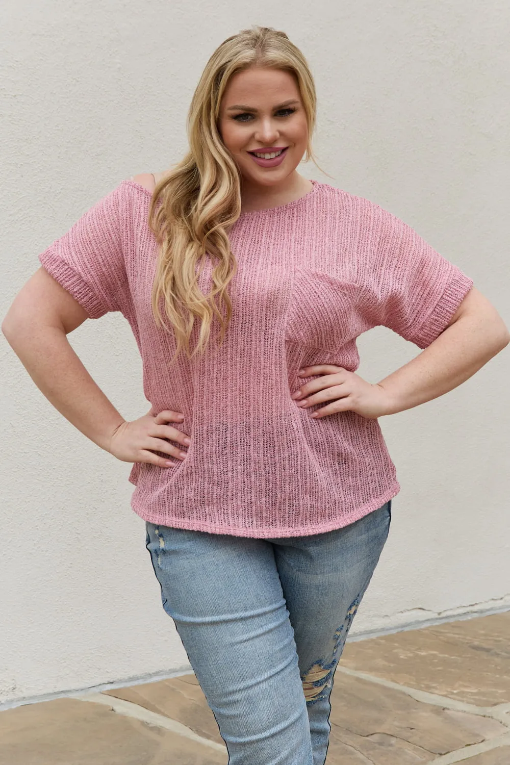 Chunky Knit Short Sleeve Top in Mauve (MADE IN USA)