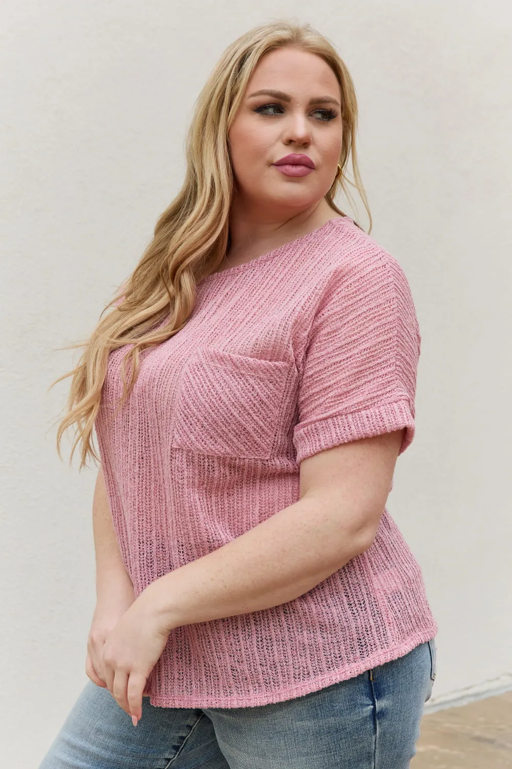 Chunky Knit Short Sleeve Top in Mauve (MADE IN USA)