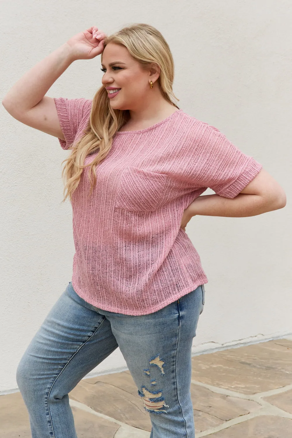 Chunky Knit Short Sleeve Top in Mauve (MADE IN USA)