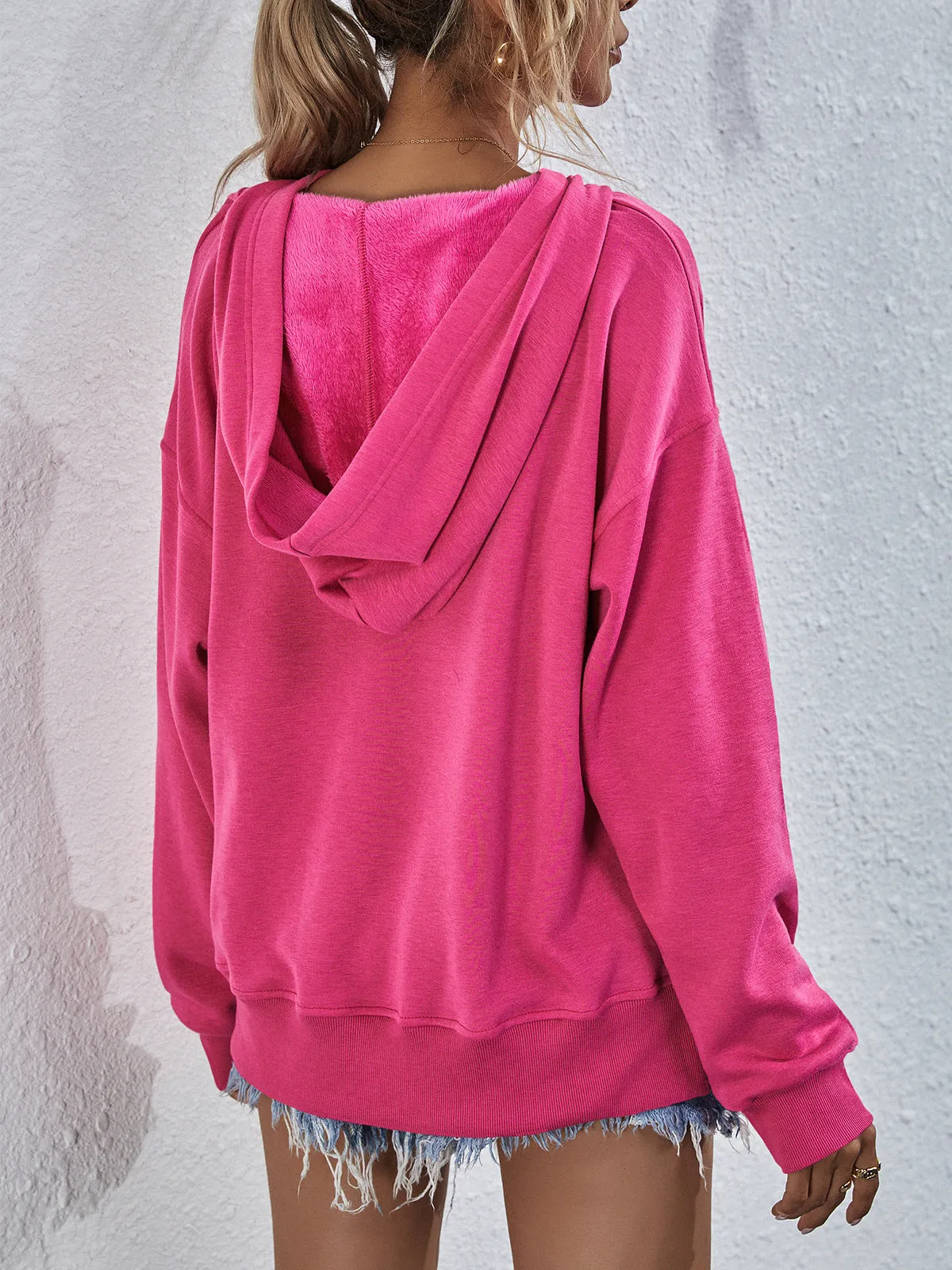 Comfy Drop Shoulder Slit Hoodie