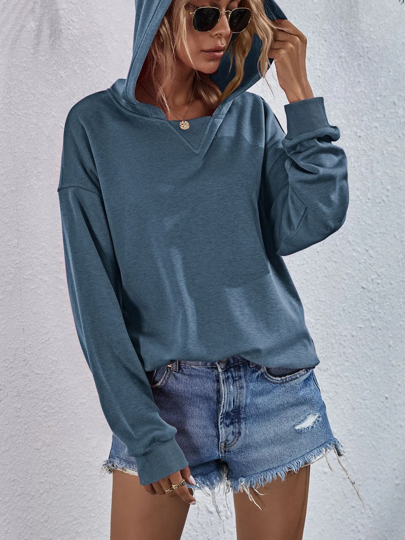 Comfy Drop Shoulder Slit Hoodie