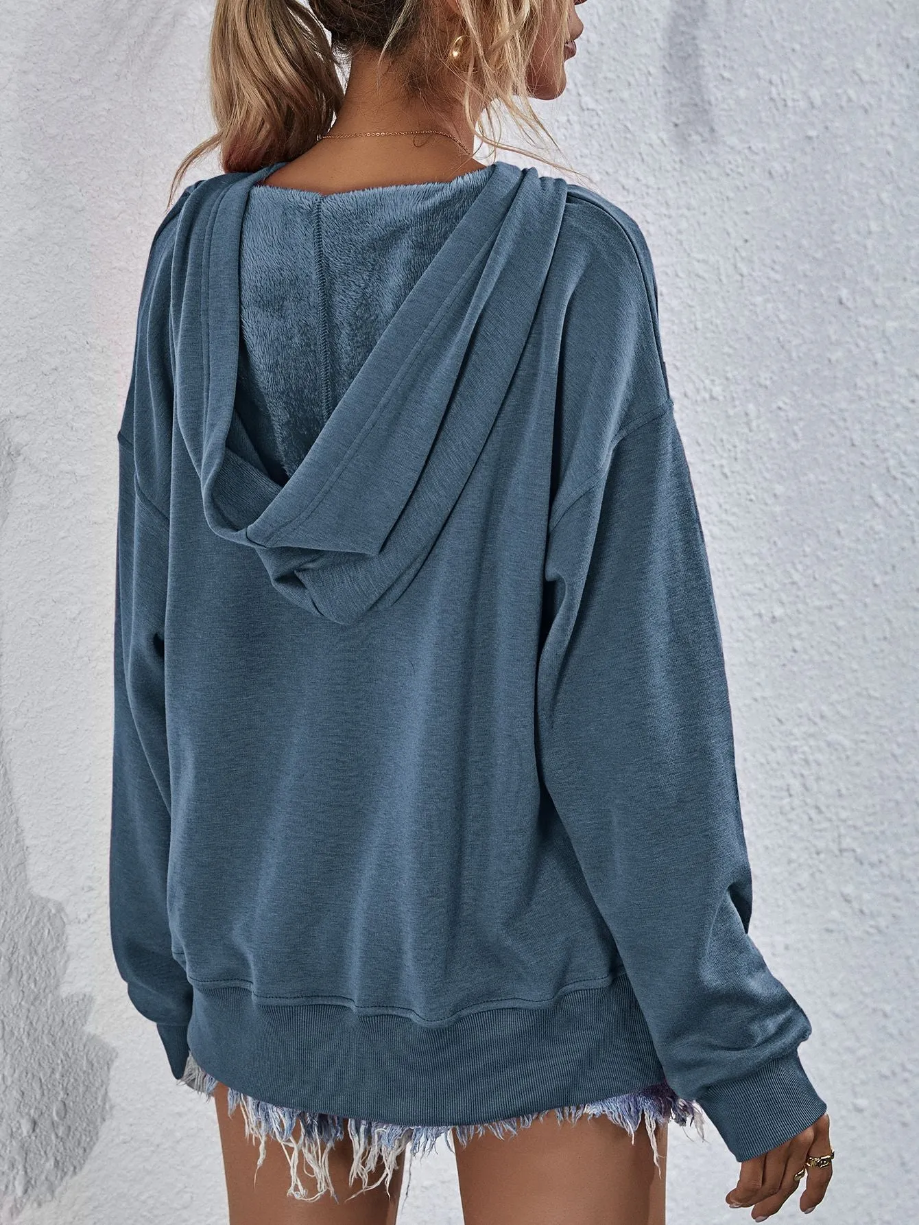 Comfy Drop Shoulder Slit Hoodie