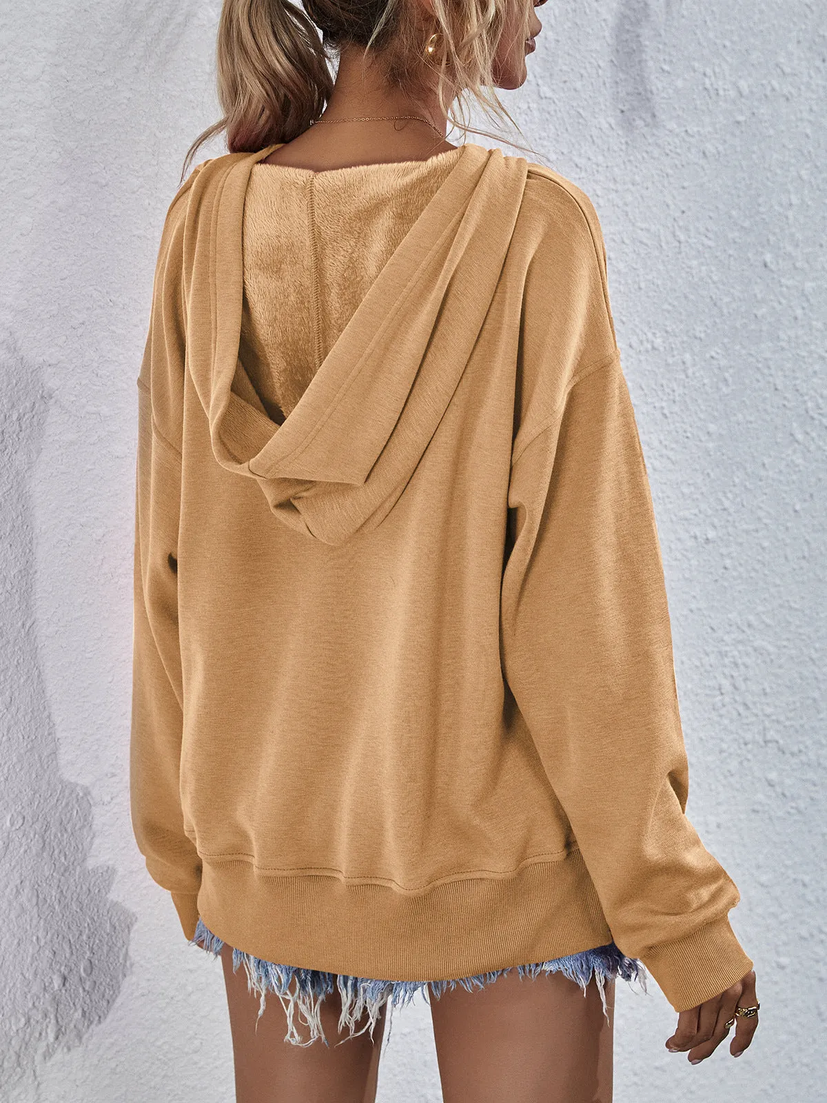 Comfy Drop Shoulder Slit Hoodie