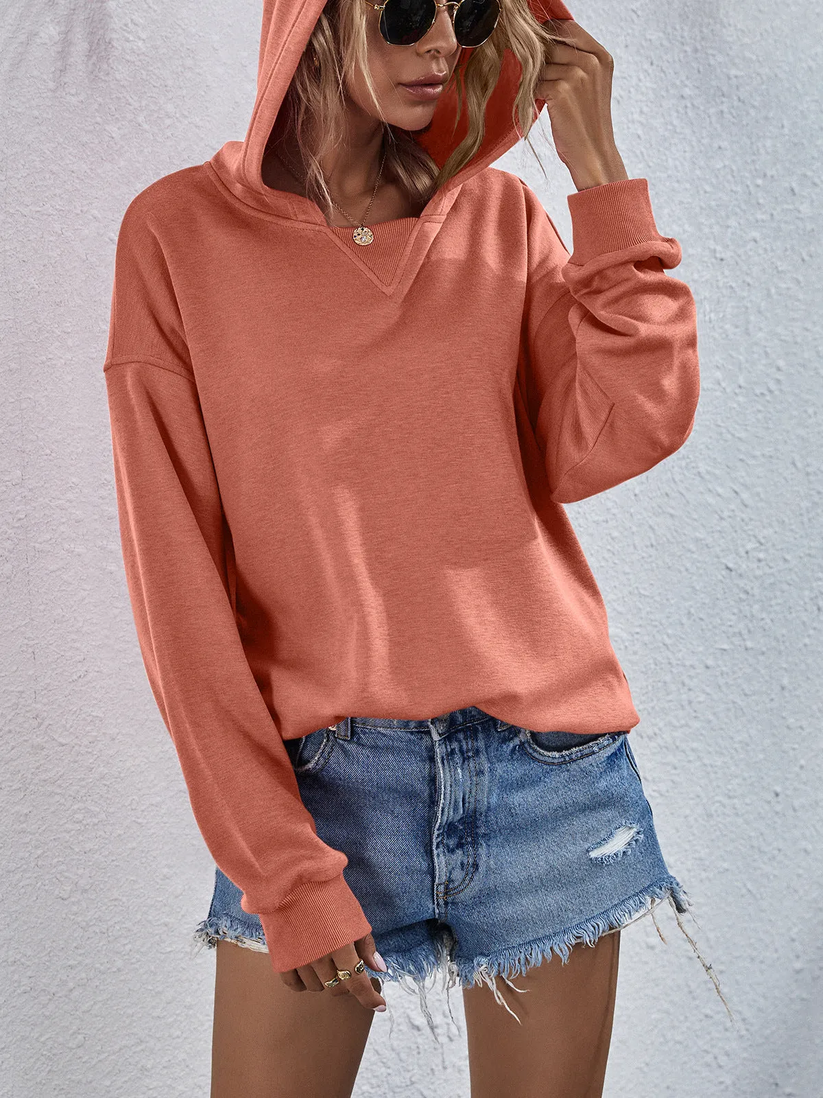 Comfy Drop Shoulder Slit Hoodie