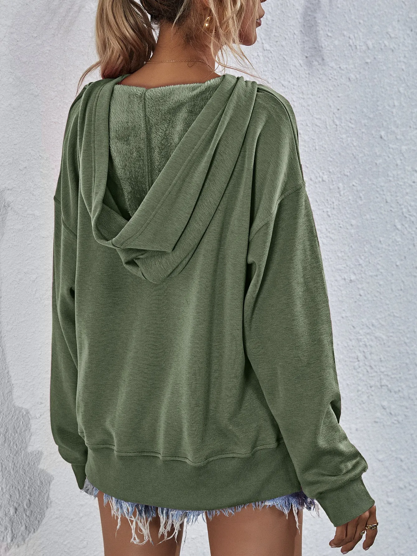 Comfy Drop Shoulder Slit Hoodie