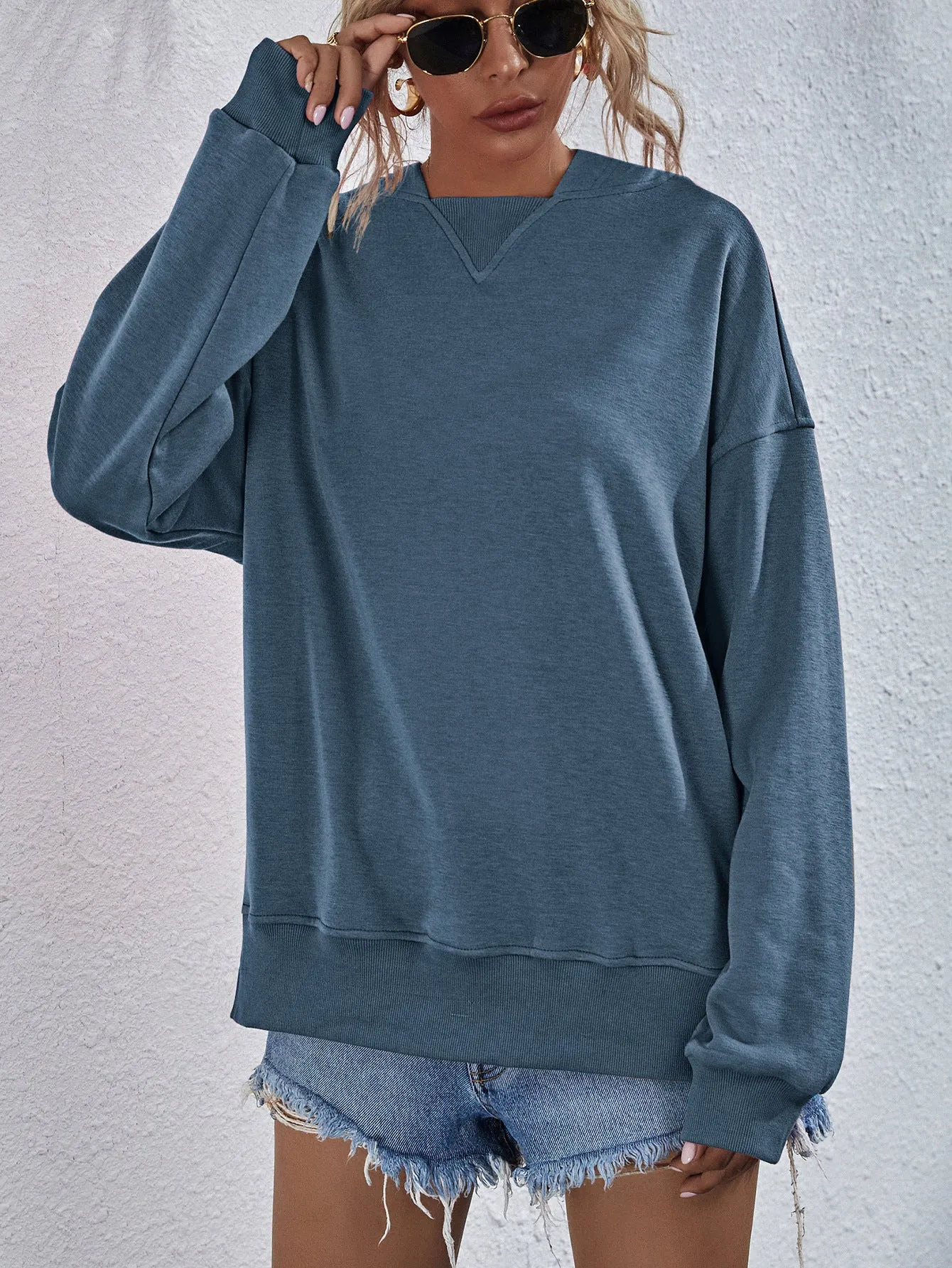 Comfy Drop Shoulder Slit Hoodie