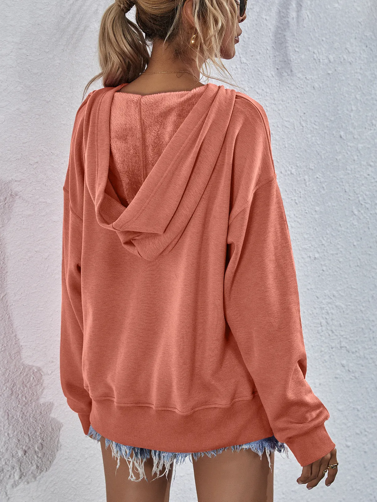 Comfy Drop Shoulder Slit Hoodie