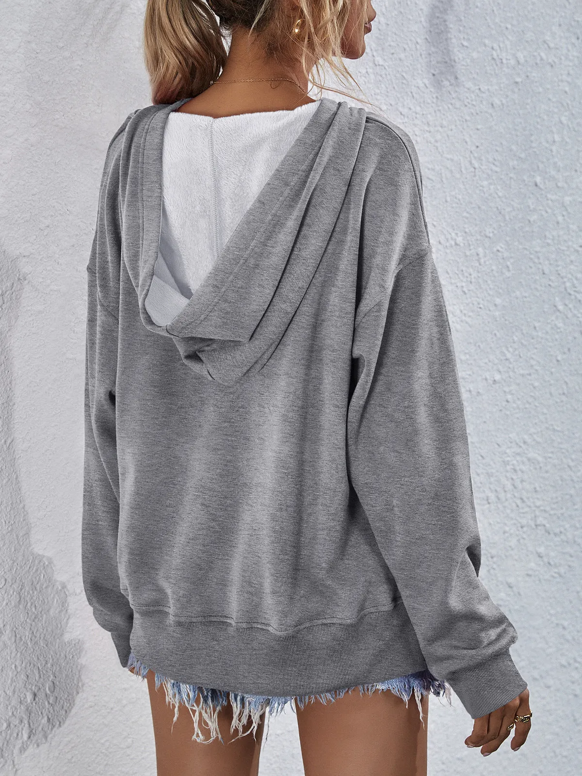 Comfy Drop Shoulder Slit Hoodie