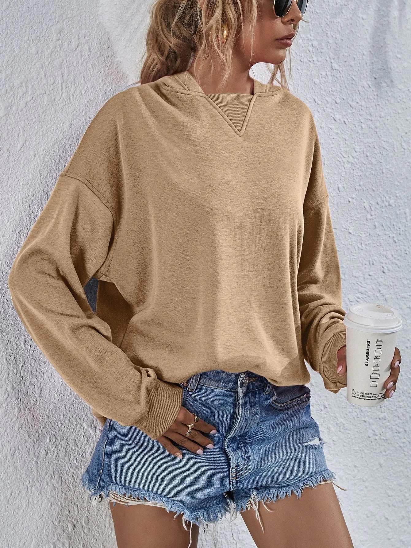 Comfy Drop Shoulder Slit Hoodie