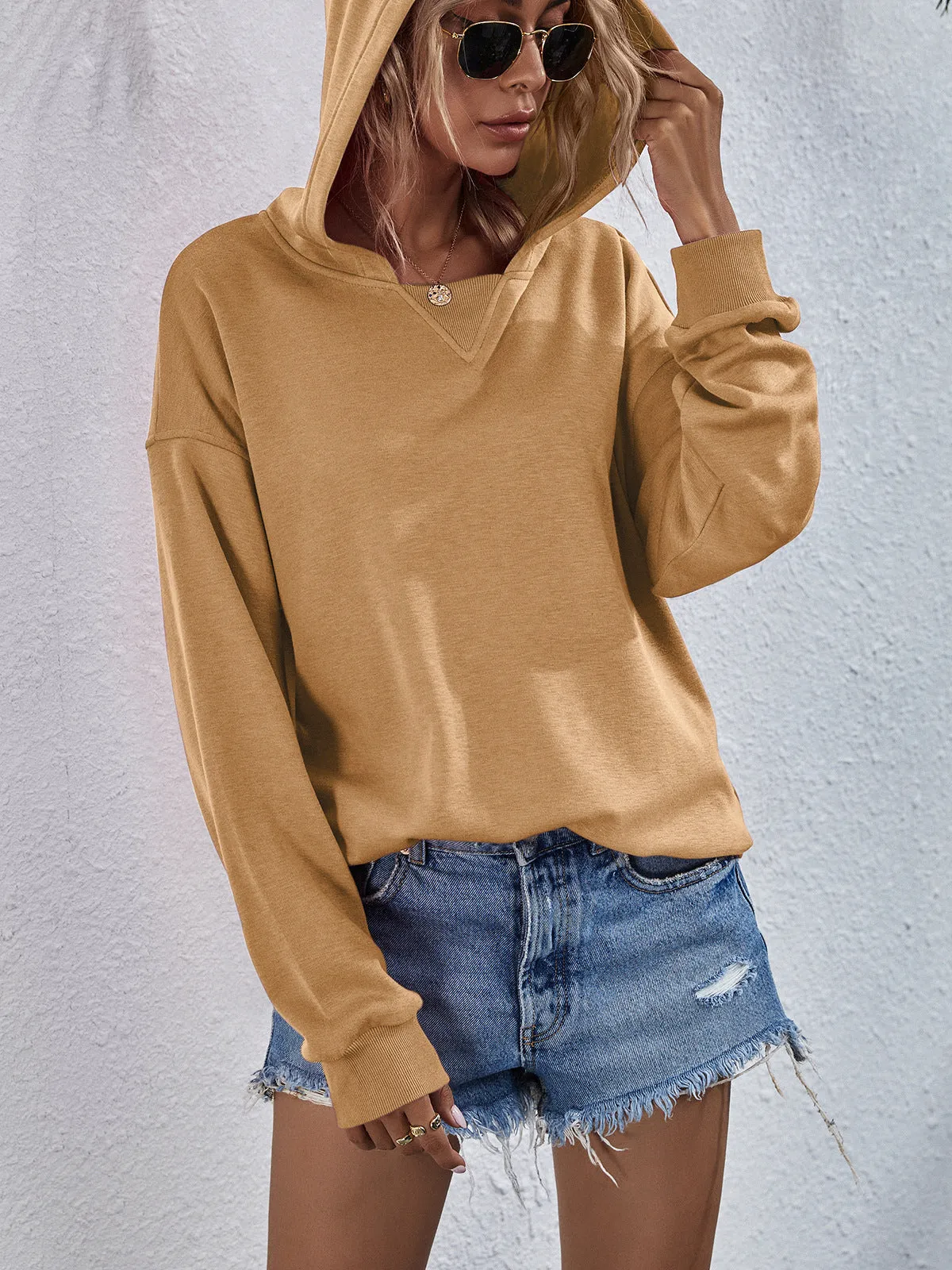 Comfy Drop Shoulder Slit Hoodie