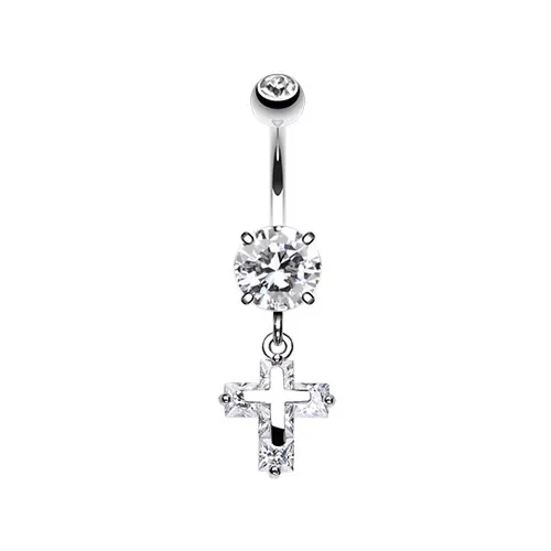 Crystal Latin Cross Belly Ring