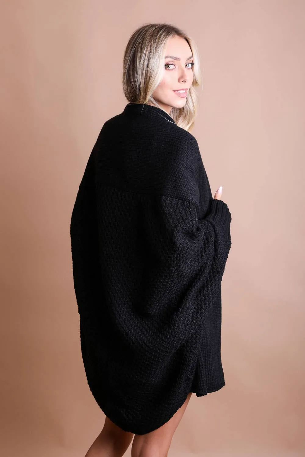 Cuddle Up Bat Sleeve Knit Cardigan - Black