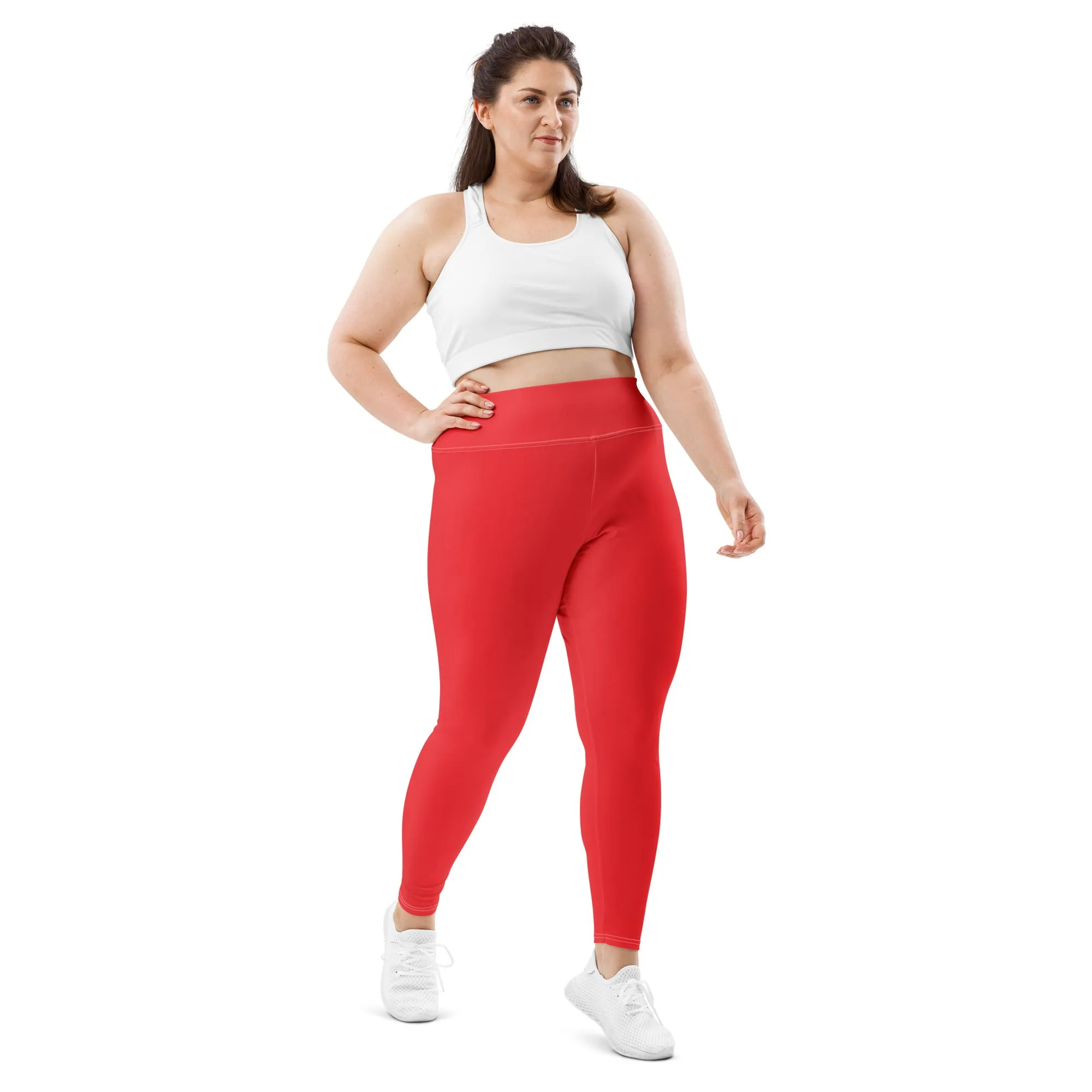 Curve Confidence: Plus Size Solid Color Yoga Pants for Women - Scarlet