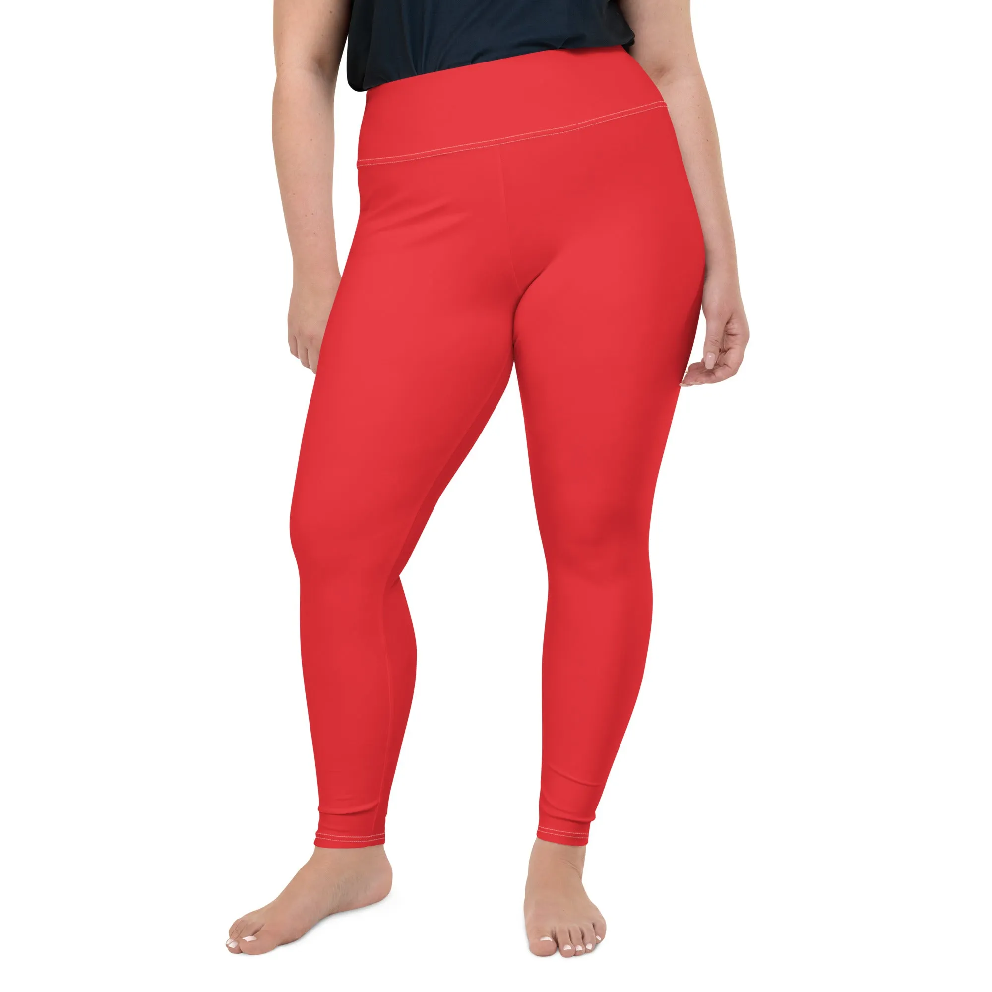 Curve Confidence: Plus Size Solid Color Yoga Pants for Women - Scarlet