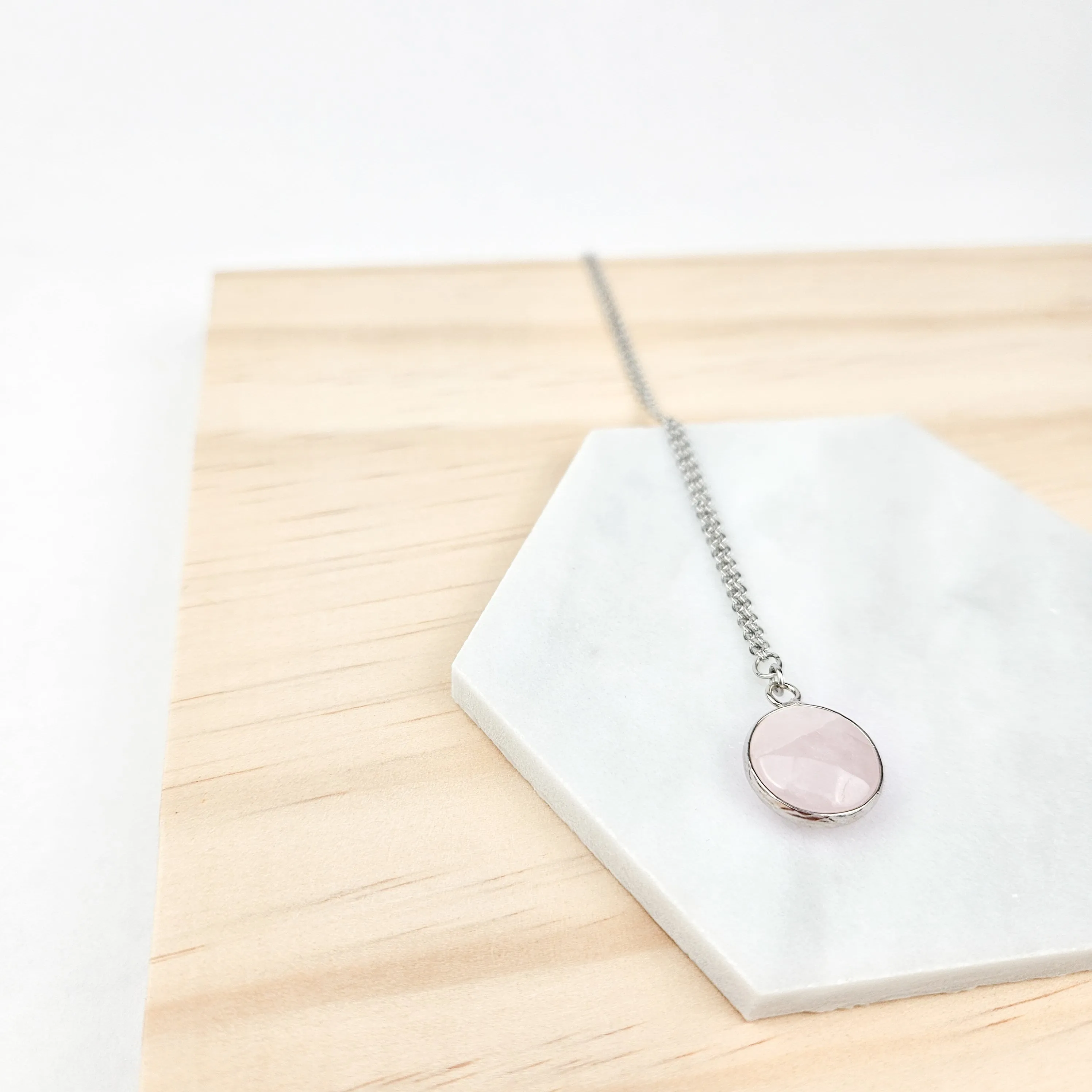 Dainty Silver Rose Quartz Crystal Necklace