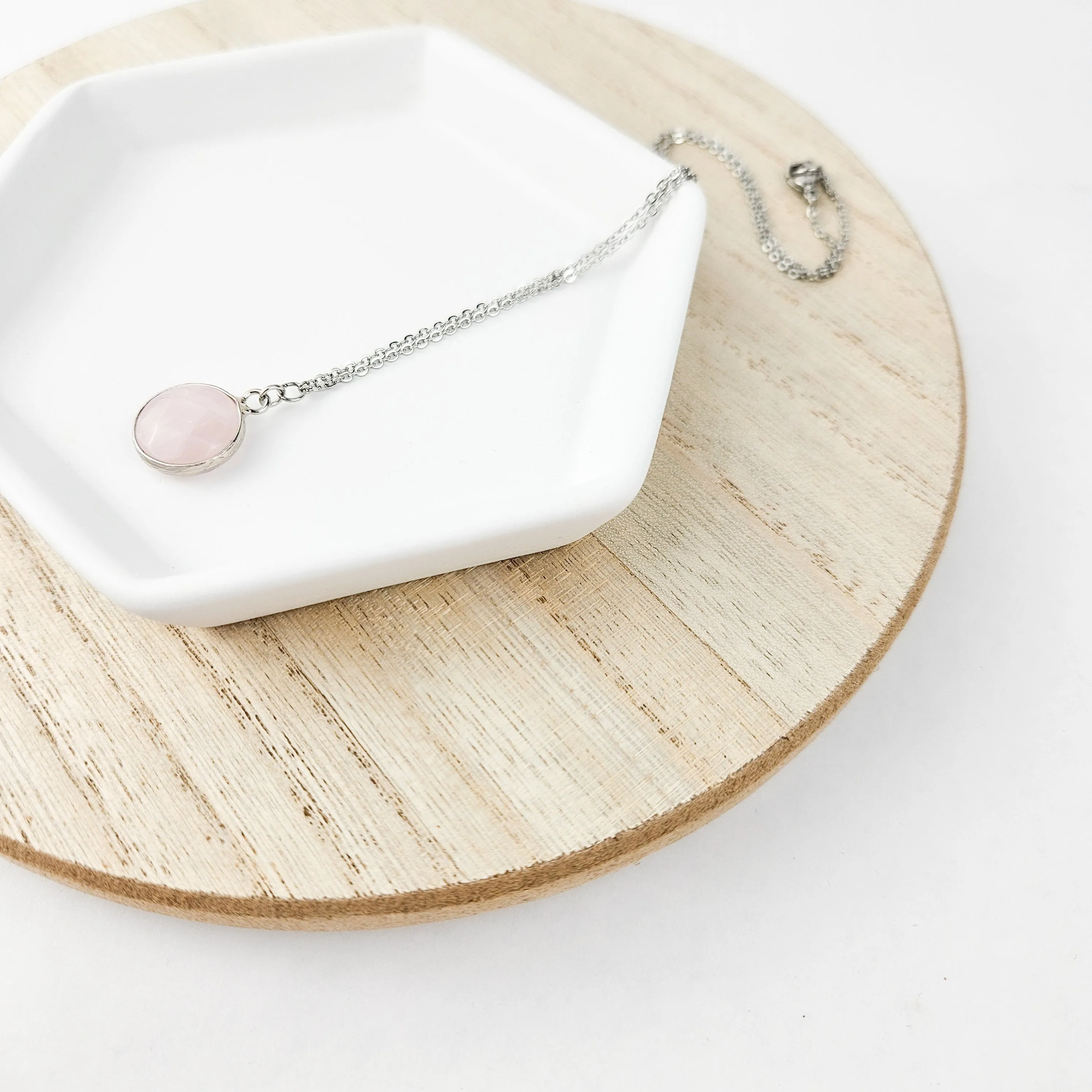 Dainty Silver Rose Quartz Crystal Necklace