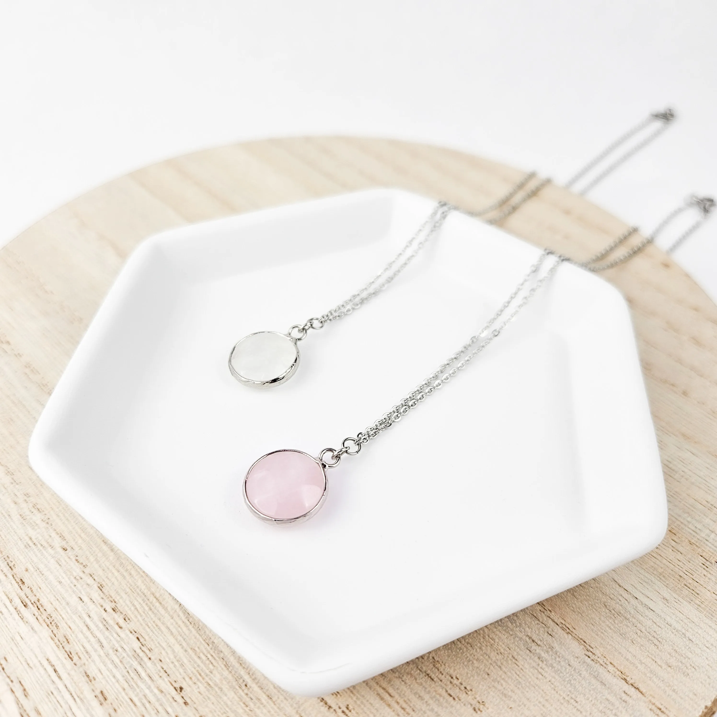 Dainty Silver Rose Quartz Crystal Necklace