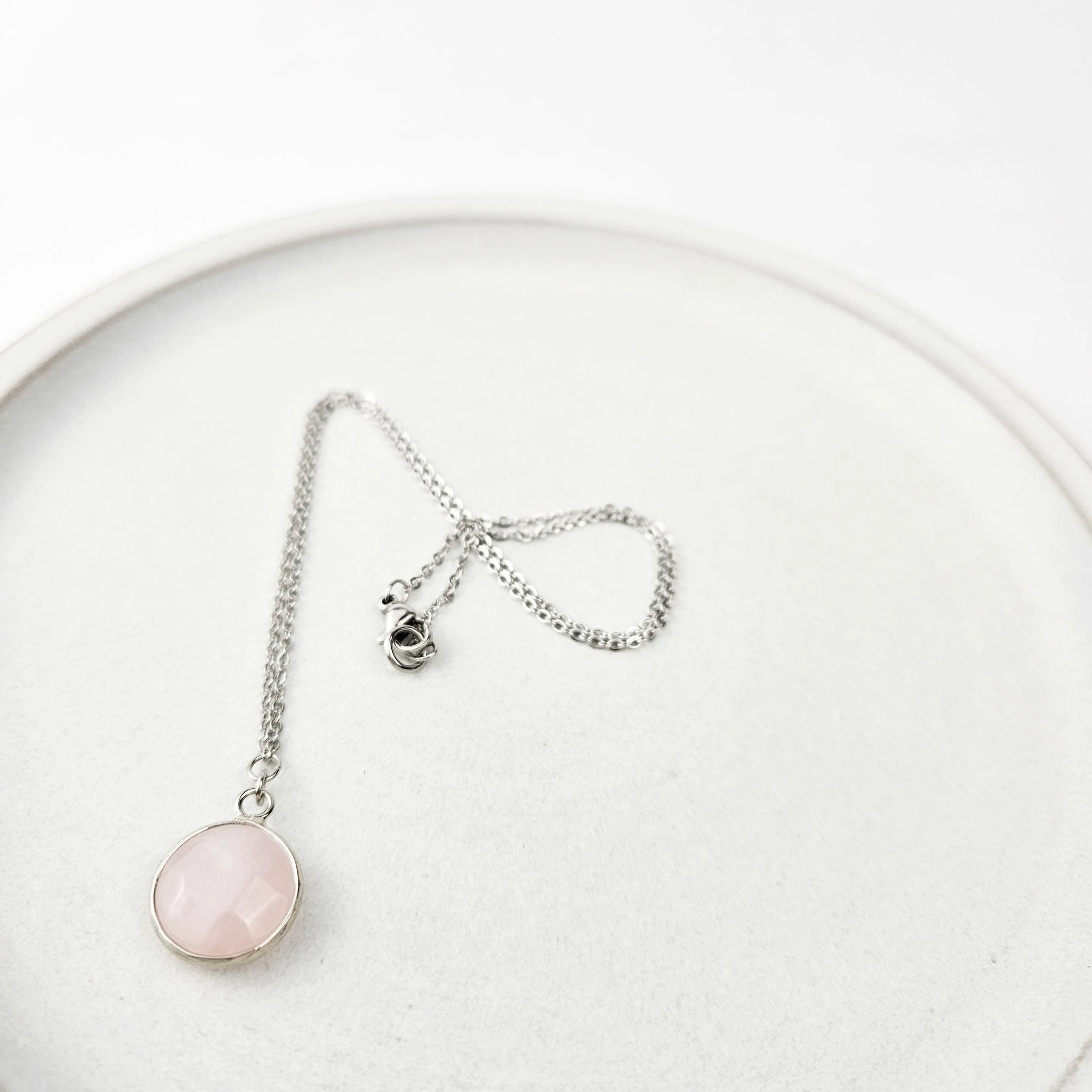 Dainty Silver Rose Quartz Crystal Necklace