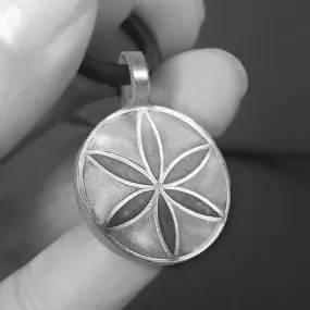 Daisy Wheel Hexafoil Witch Necklace Solid Silver, Handmade