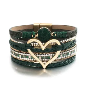 'Dalgu' Heart Charm Cuff Bracelet - dark green