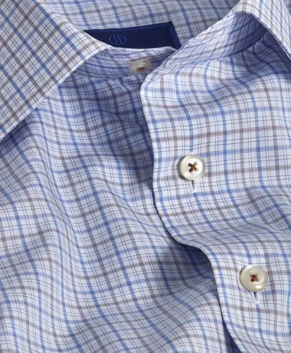 David Donahue Blue and Dune Poplin Check Dress Shirt