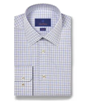 David Donahue Blue and Dune Poplin Check Dress Shirt