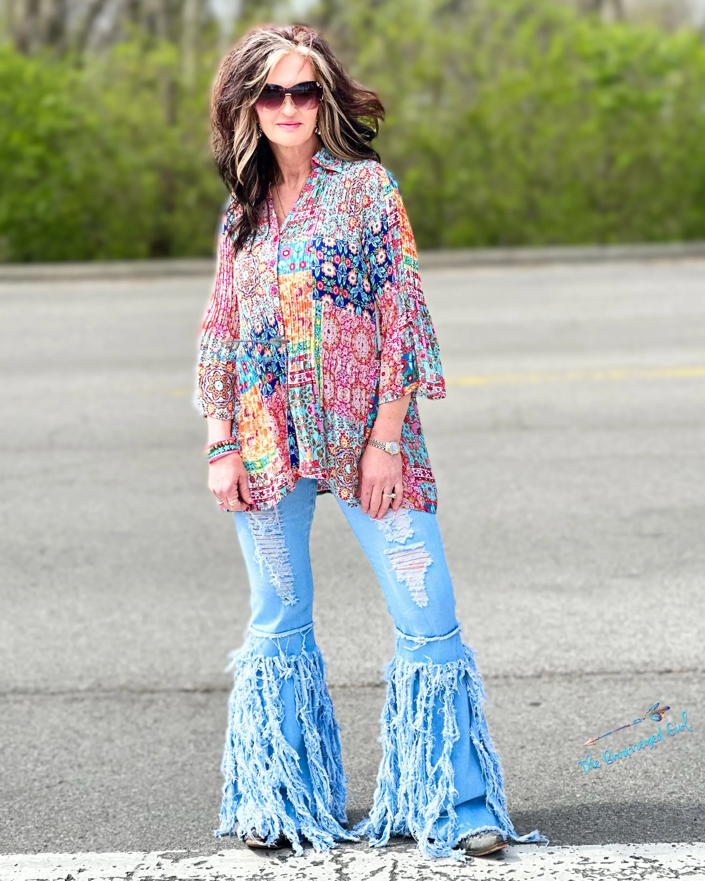 Denim Hippie Distressed Bell Jeans