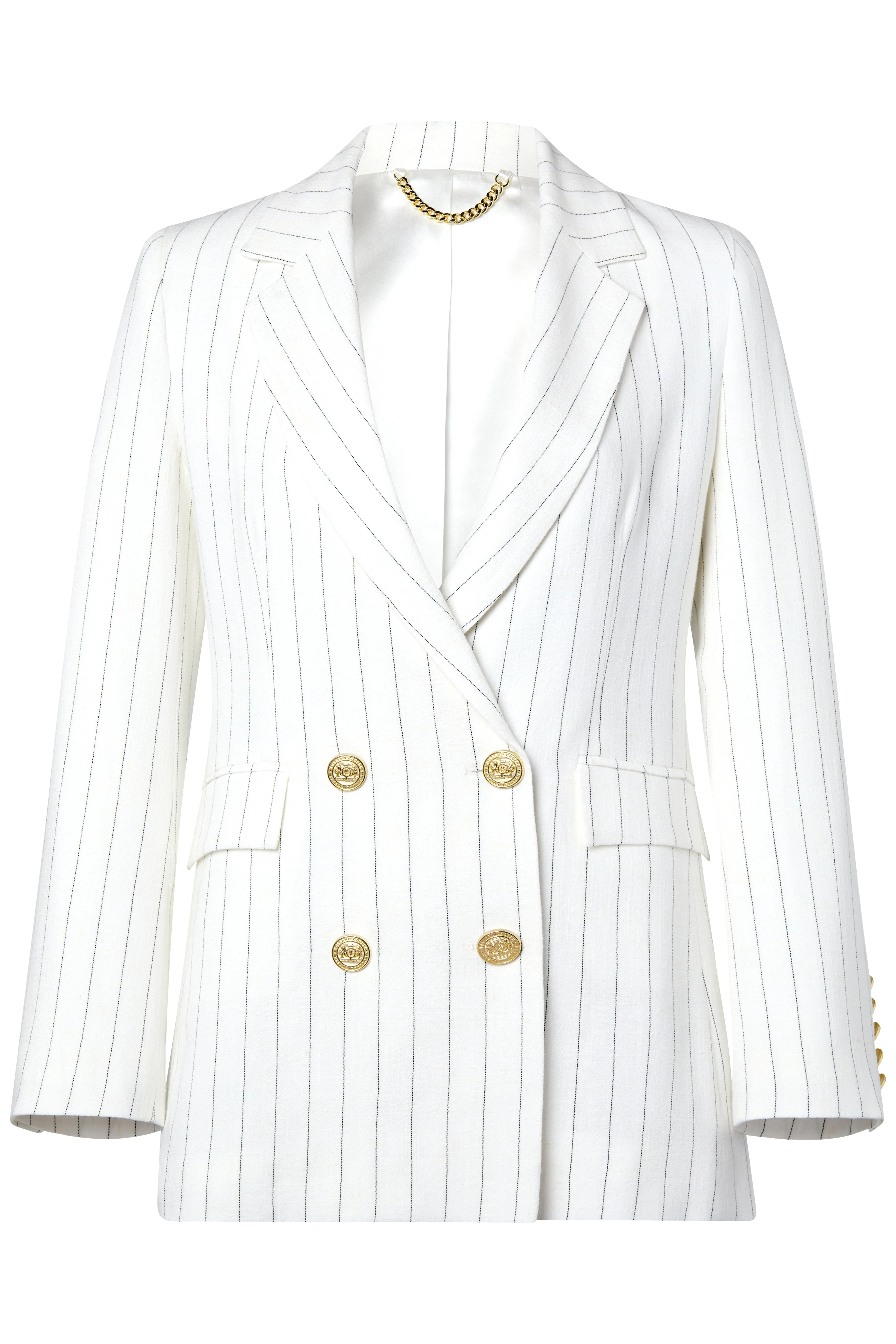 Double Breasted Blazer (Oyster Linen Pinstripe)