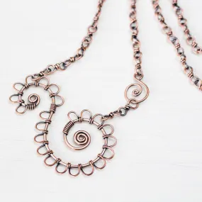 Double Spiral Copper Necklace, Wire wrapped Chain