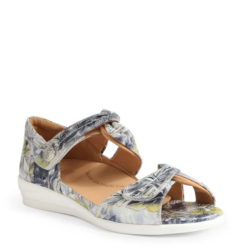 DOXIE W - NAVY & SILVER FLORAL LEATHER