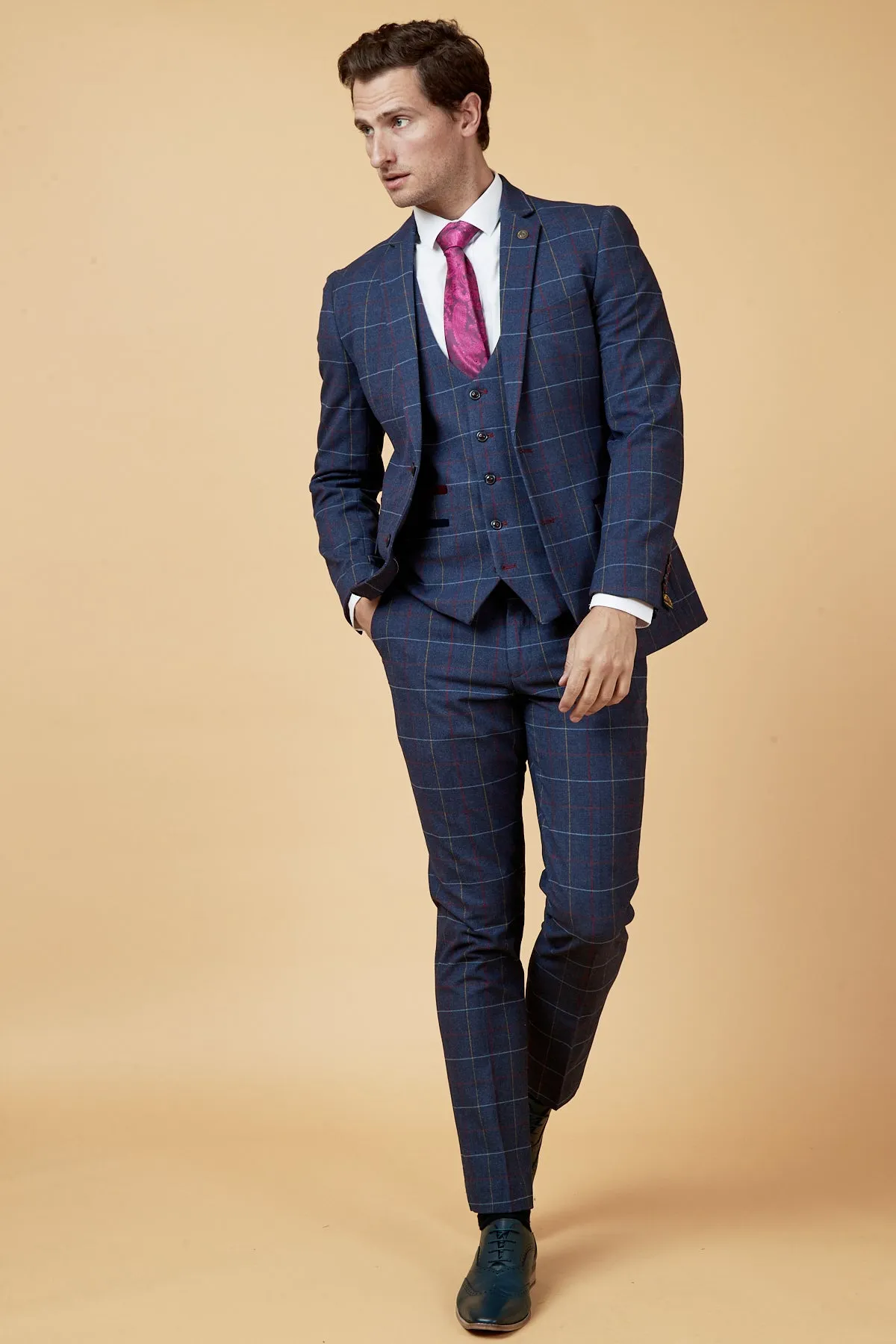 DRAKE - Navy Check Three Piece Suit