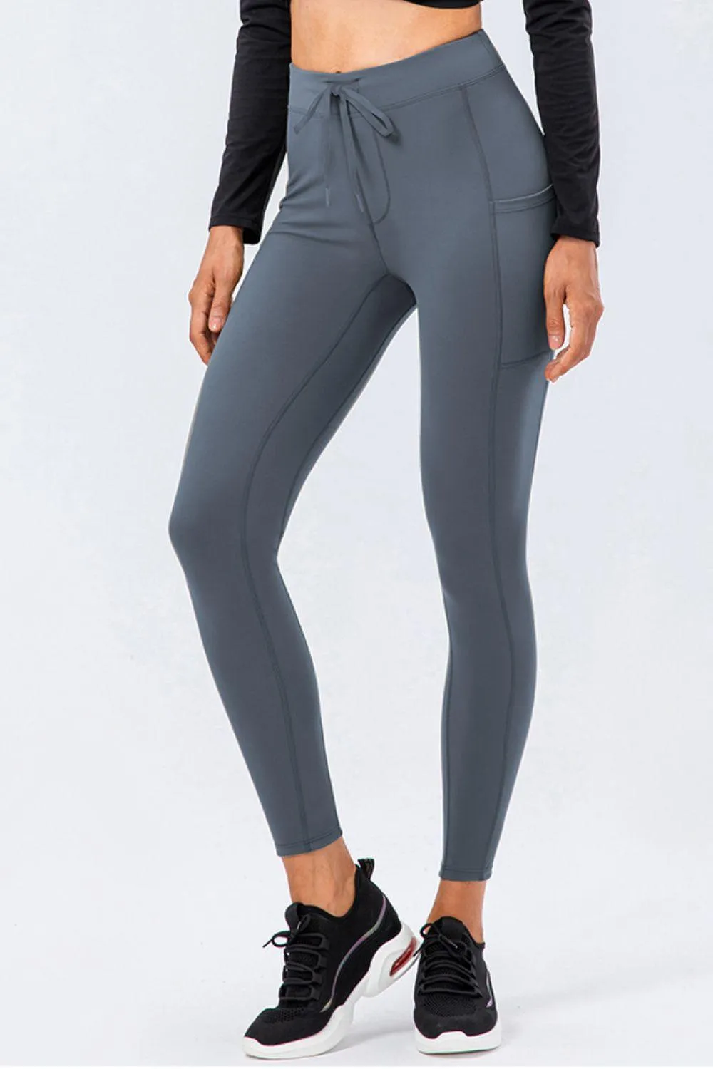 Drawstring Sports Leggings with Side Pockets