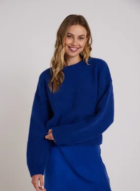 Drop Shoulder Fuzzy Chenille Sweater - Rich Cobalt