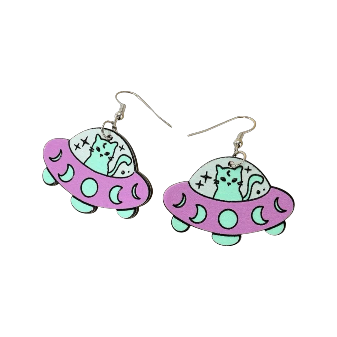 Earrings - Cat UFO drops