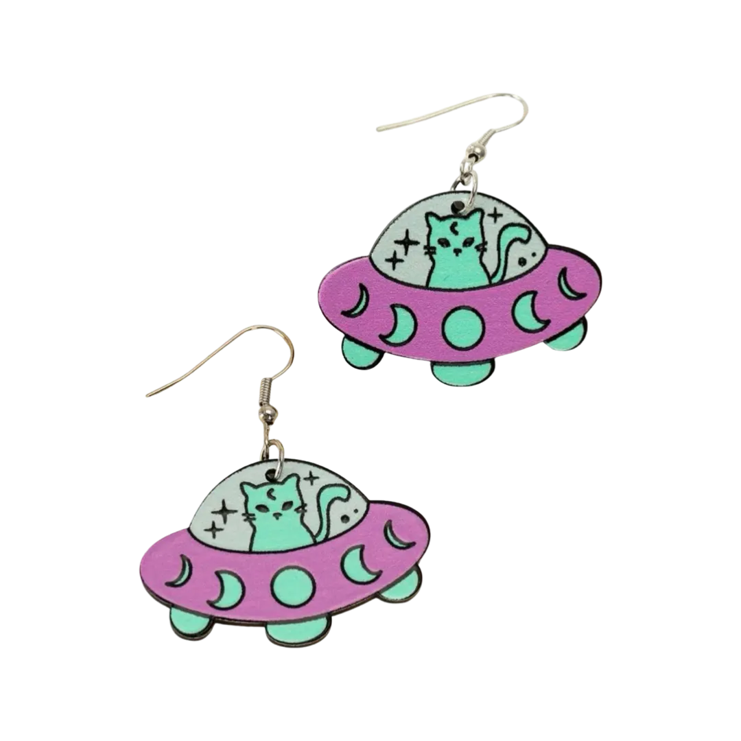 Earrings - Cat UFO drops