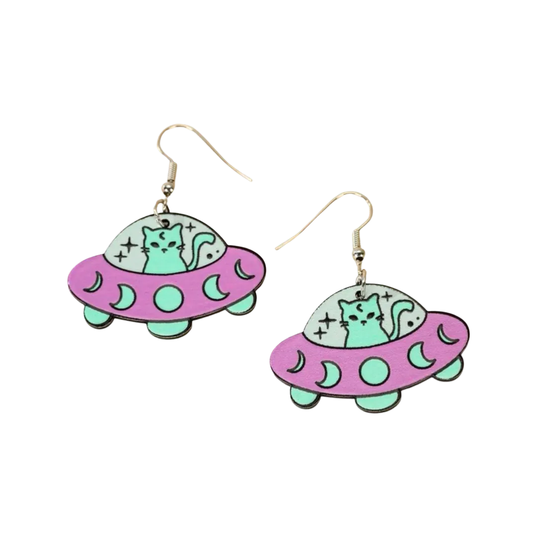 Earrings - Cat UFO drops