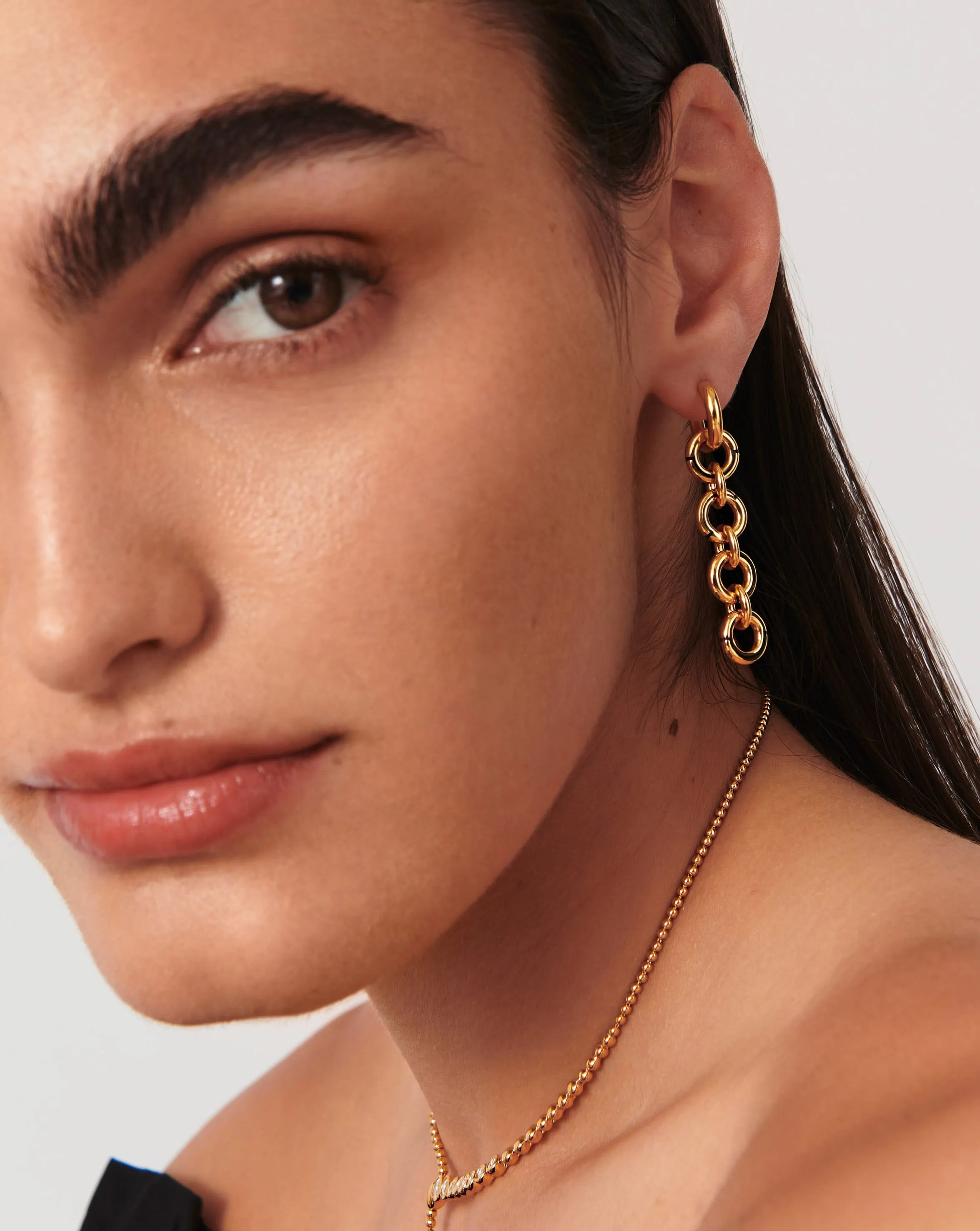 Enamel Byline Link Drop Hoop Earrings | 18ct Gold Plated