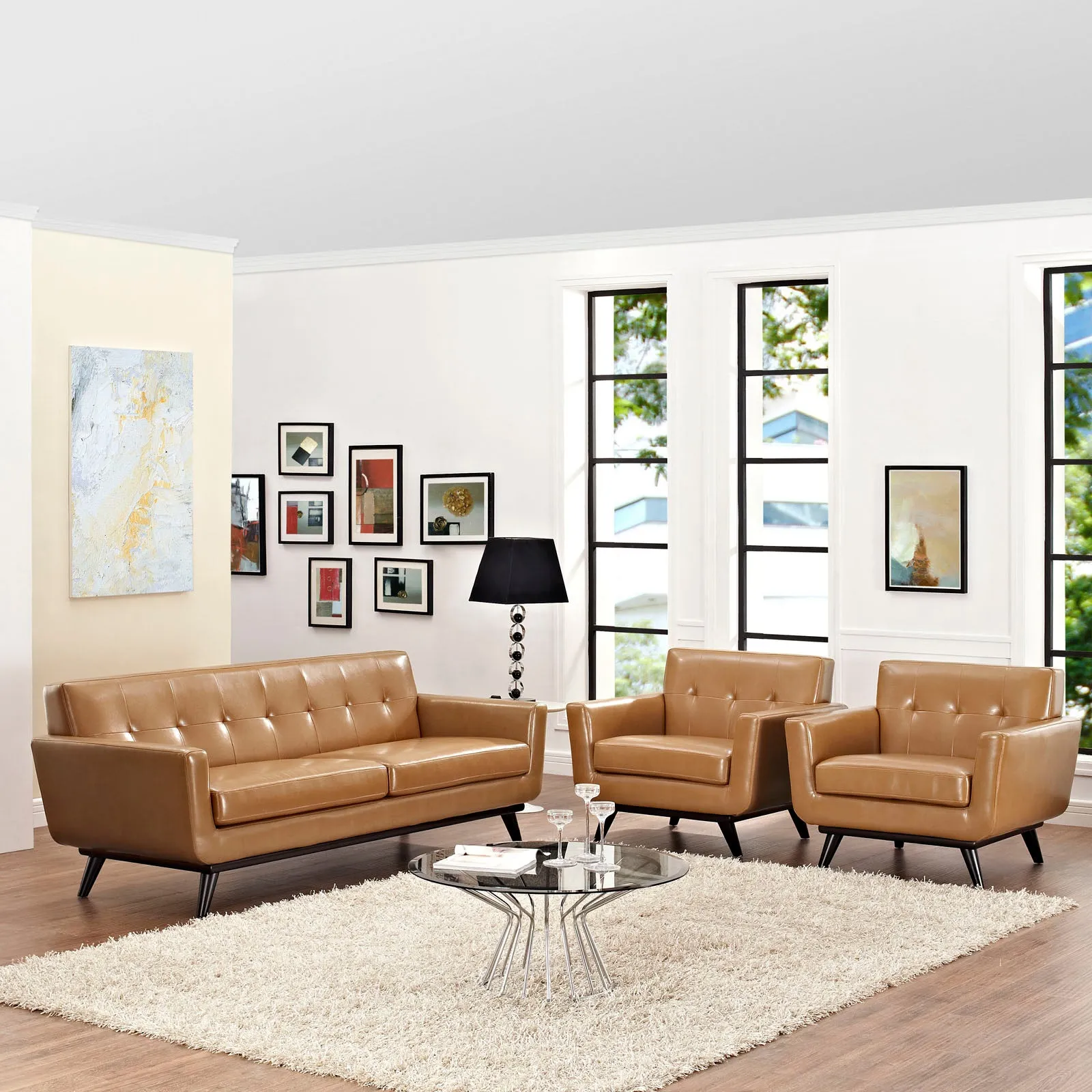 Engage 3 Piece Leather Living Room Set