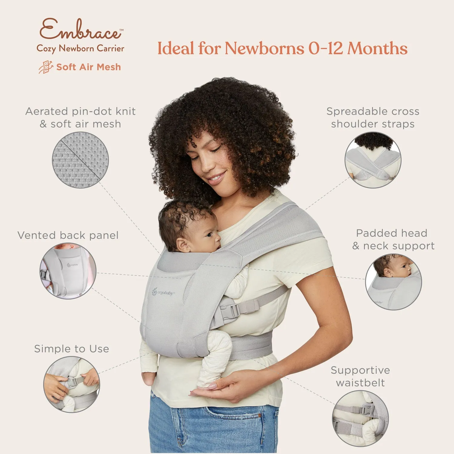 Ergobaby Embrace Soft Air Mesh Newborn Baby Carrier - Blue