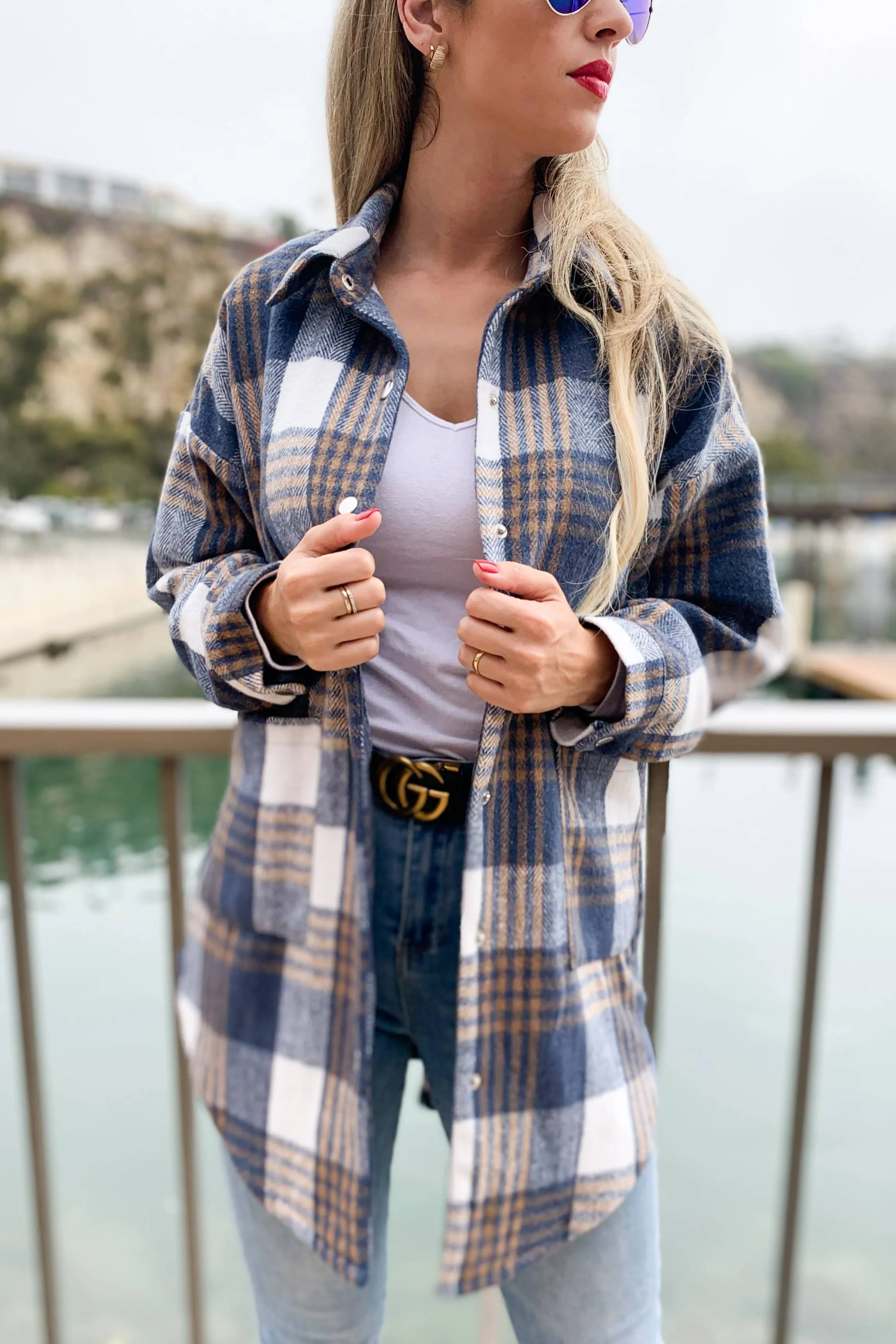 Falling for You Plaid Shirt - Navy