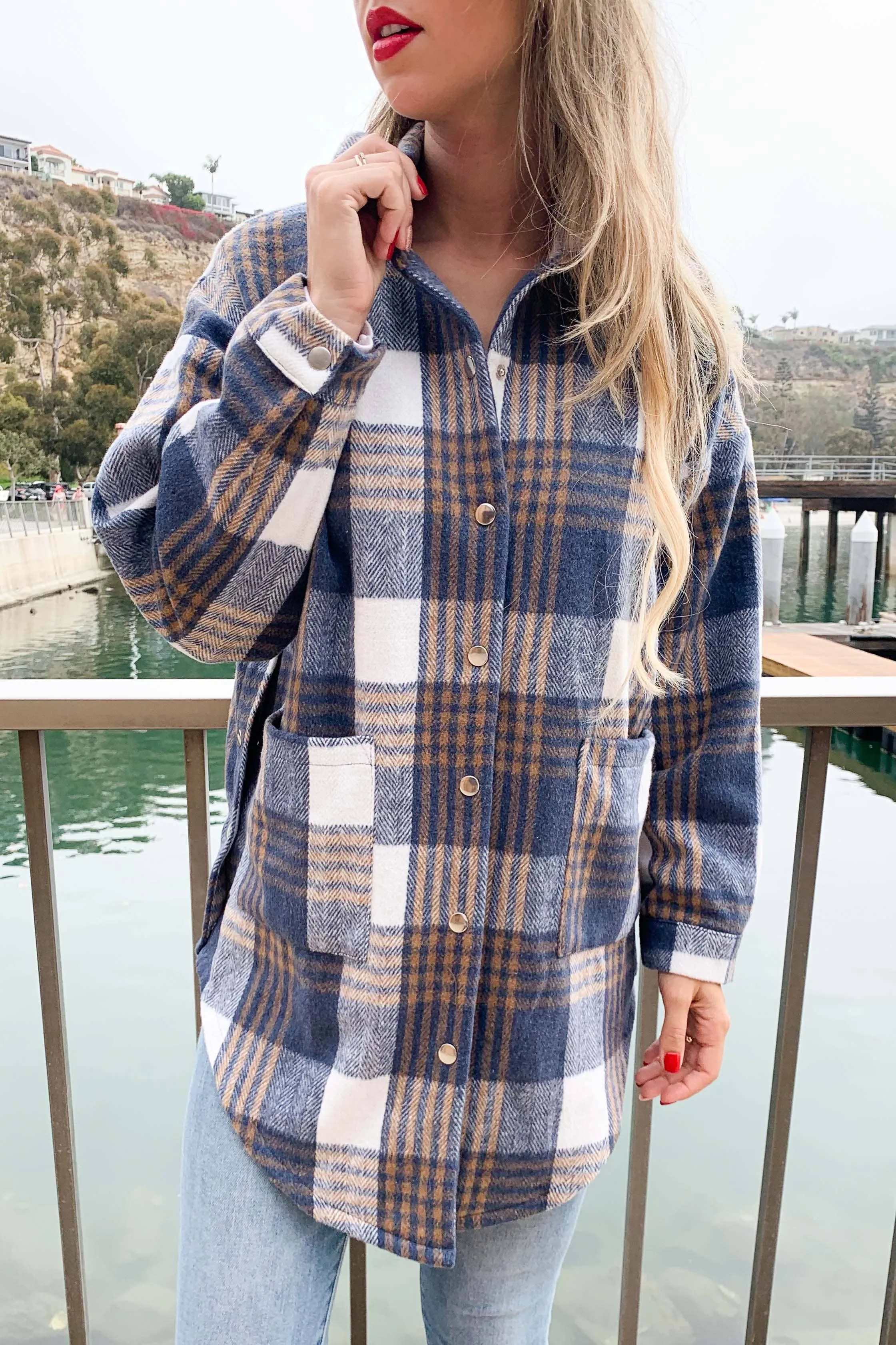 Falling for You Plaid Shirt - Navy