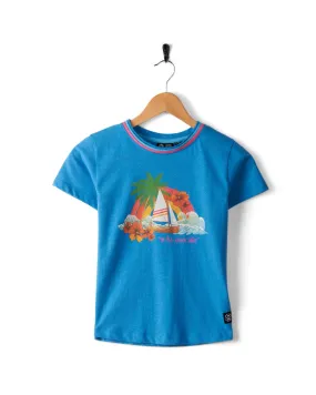 Floral Lost Ships - Kids Recycled T-Shirt - Blue