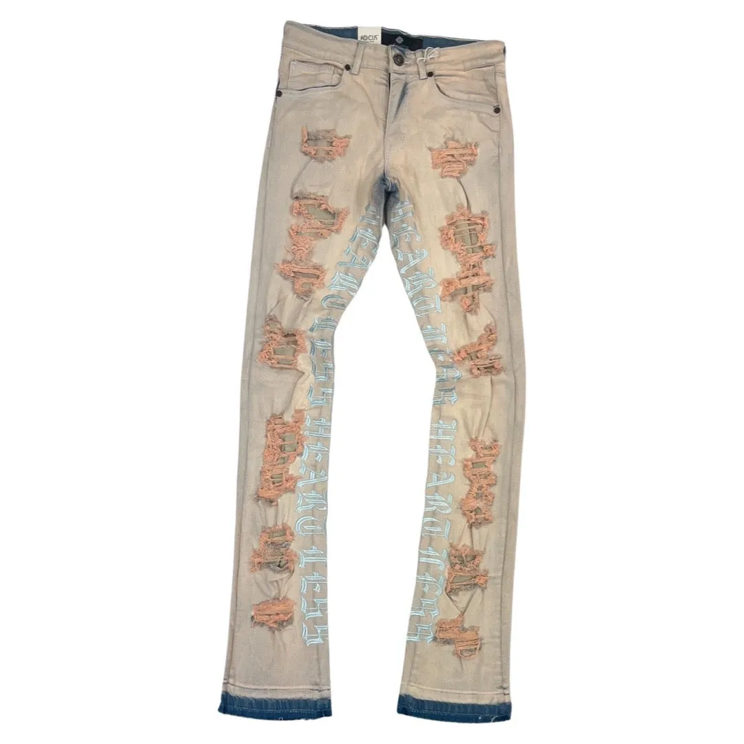 Focus Heartless Lettering Baby Blue Stacked Jeans (3559)